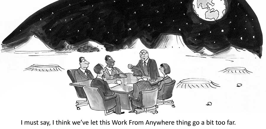 A frustrated CEO holds a remote meeting - on the moon!
