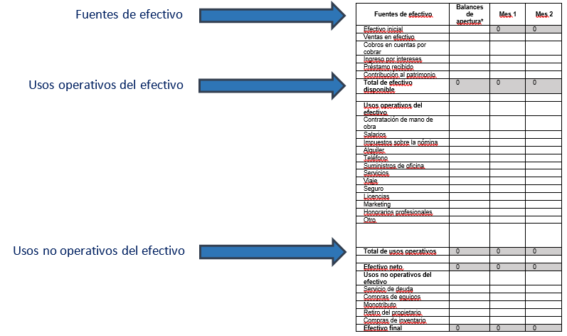 Cash Flow Projection Sample in Spanish